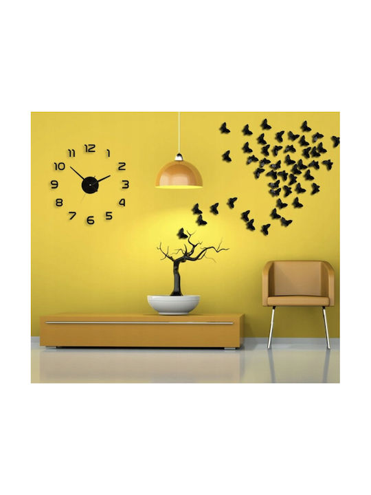 3D Silent Wall Clock Mirror Black