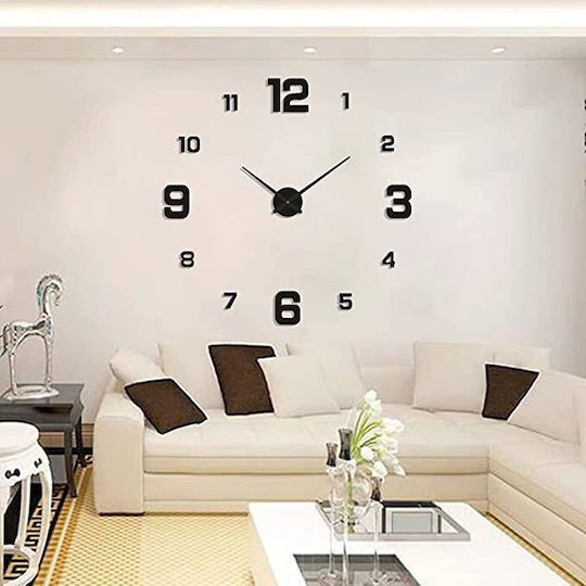 3D Silent Wall Clock Mirror Black