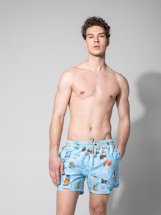 John Frank Herren Badebekleidung Shorts Hellblau