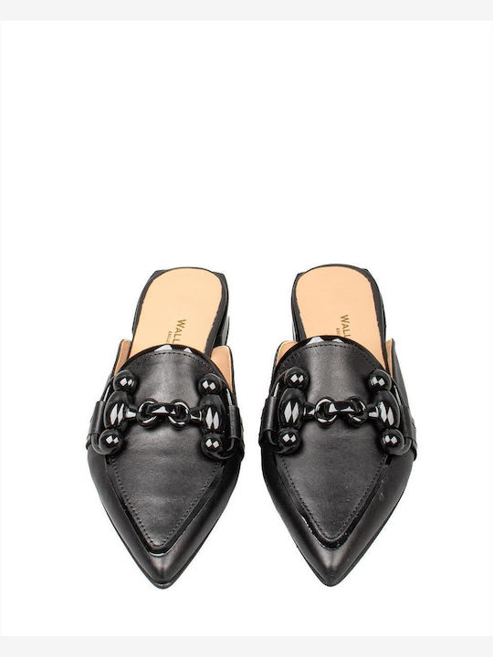 Wall Street Flat Mules Black