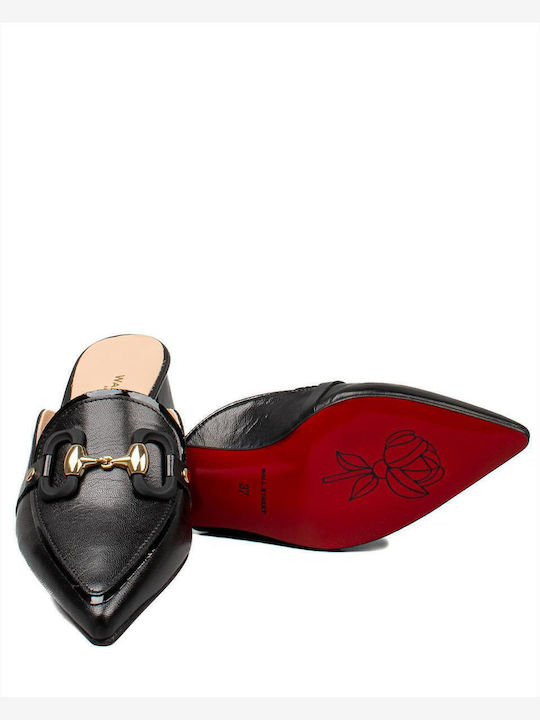 Leather Mules with Chunky Heel in Black Color