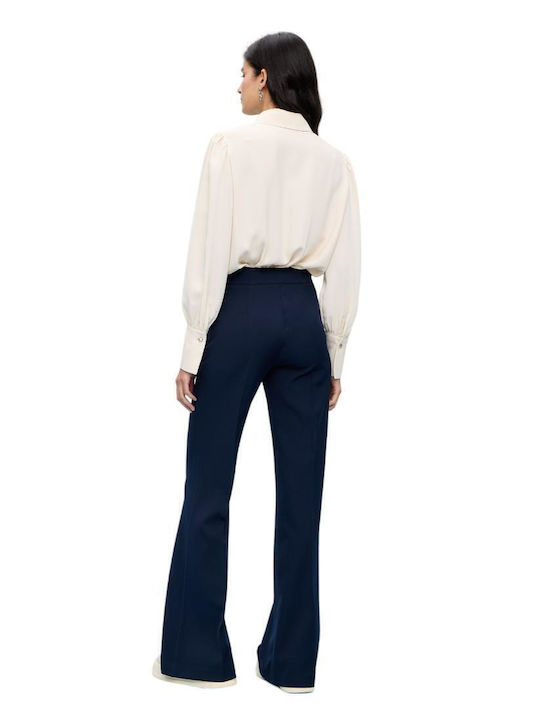 Pantaloni Dama Largi Cu Talie Înaltă În Linie Dreaptă Navy