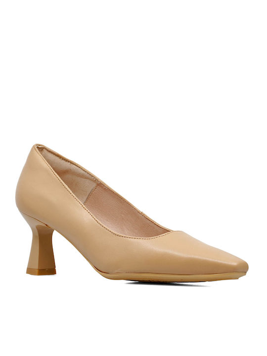 Desiree Shoes Leather Pointed Toe Beige Heels