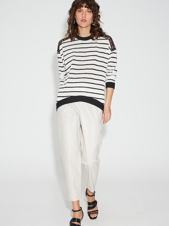 Bill Cost Women's Sweater with Lace Striped White