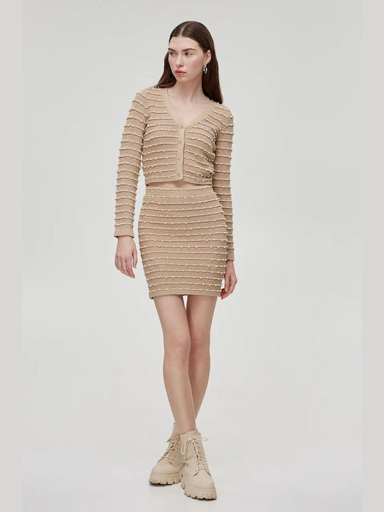 Mini Knitted Skirt With Pearls Bsb Women's Sand Viscose - Sand