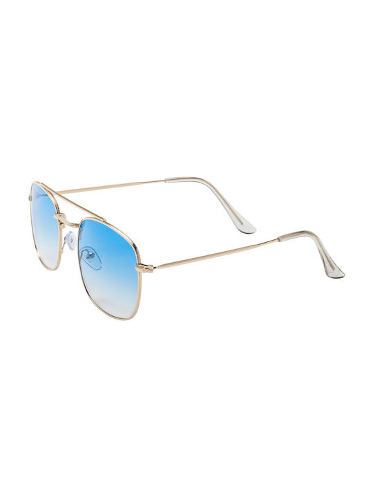 Sunglasses with Gold Metal Frame and Blue Lens 02-8813