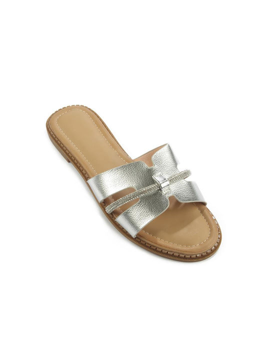 Flat Sandal with Wide Strap and Strap with Rhinestones Fshoes N123.17 - Fshoes - Silver