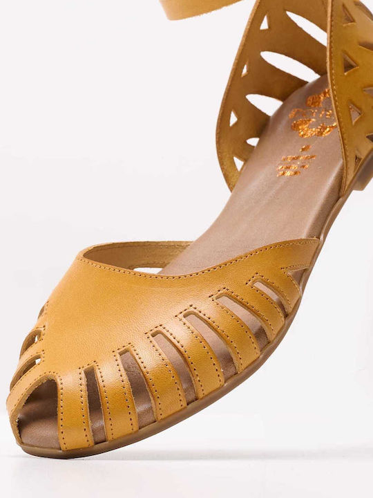 Sandale Casual Damă Flats Fi2902 Galbene De Piele Porronet