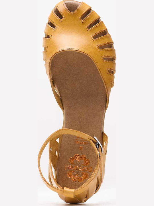Sandale Casual Damă Flats Fi2902 Galbene De Piele Porronet