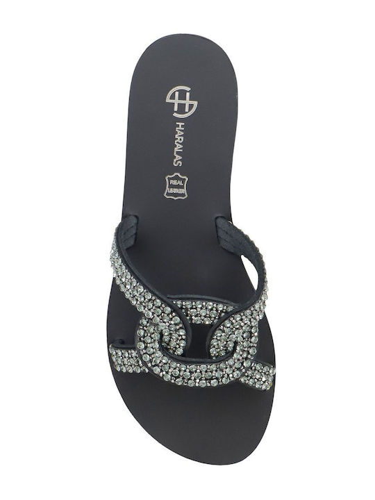 E1-087 Flip-flops & Slides Haralas - Black - Leather