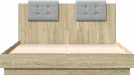 Semi-Double Bed Upholstered with Faux Leather Sonoma Oak with Slats for Mattress 120x200cm