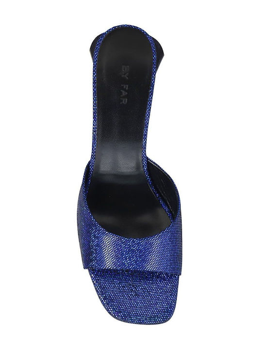 Leder Mules mit Chunky Hoch Absatz in Blau Farbe