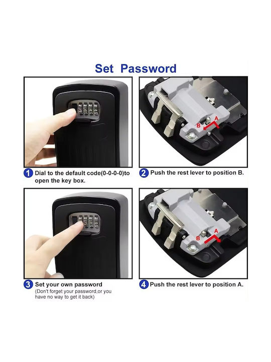 Key Box Wall-Mounted (x-large) Metal Reprogrammable 4 Digits Combination M10.5xW5.5xH14.5cm with Rain Protective Cover