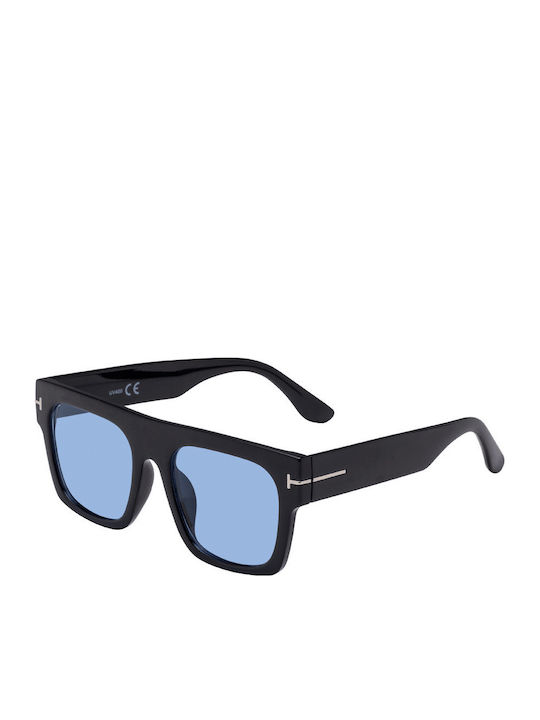 Pervedere Unisex Sonnenbrillen mit Schwarzem Horn umrandetem Rahmen und Hellblauem Glas