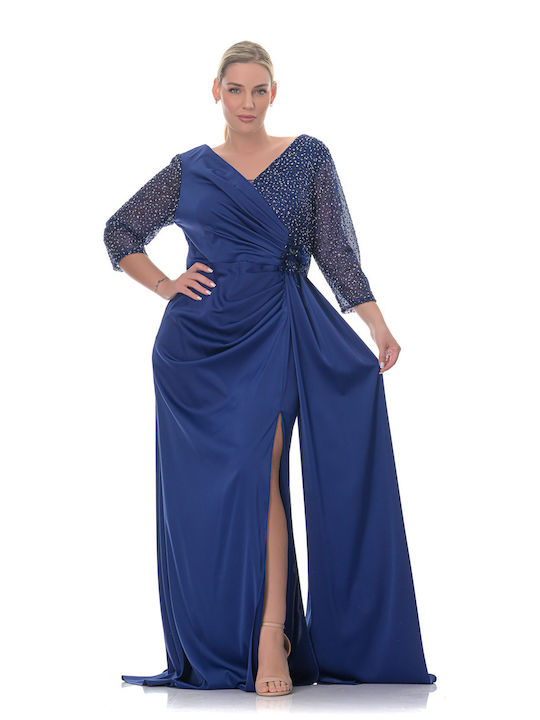 Farmaki Maxi Dress Wrap with Slit Blue