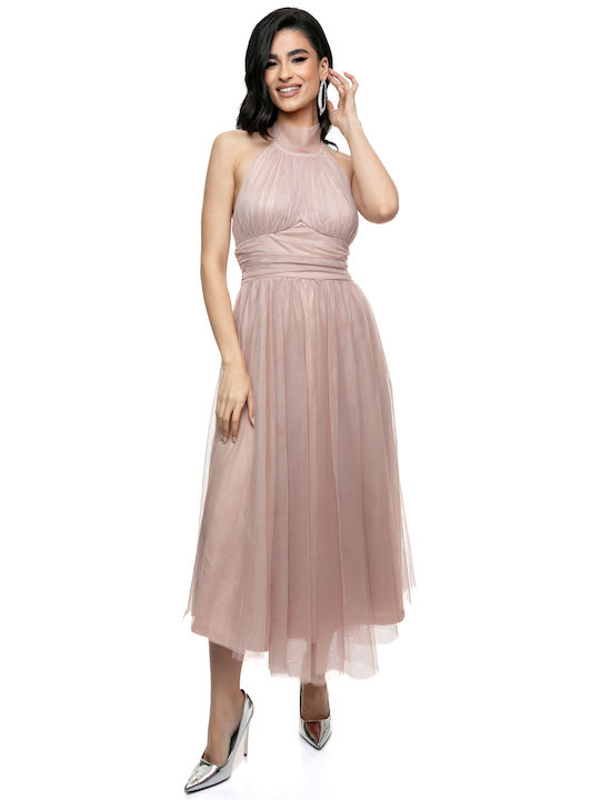 RichgirlBoudoir Καλοκαιρινό Βραδινό Φόρεμα Εξώπλατο με Τούλι Ροζ