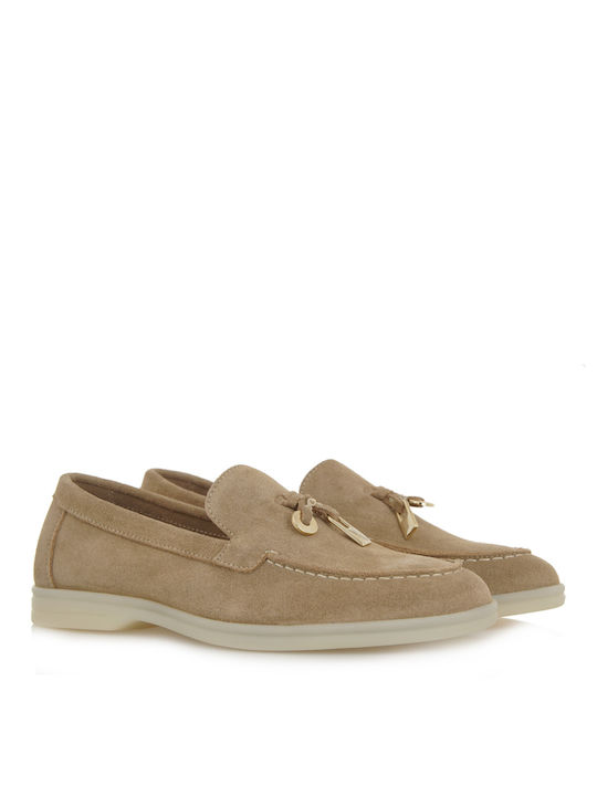 Renato Garini Leather Women's Loafers in Beige Color