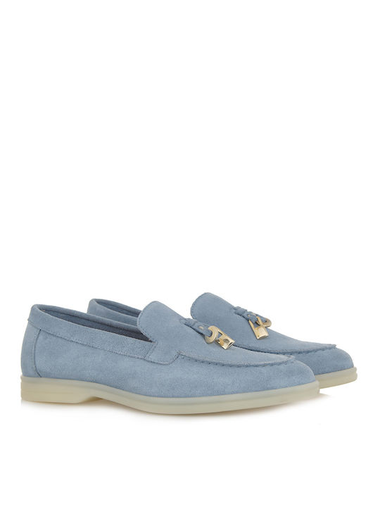 Renato Garini Leather Women's Loafers in Light Blue Color