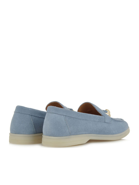 Leder Damen Loafers in Hellblau Farbe