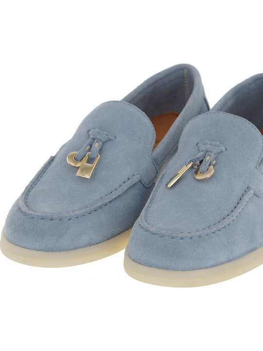 Leder Damen Loafers in Hellblau Farbe