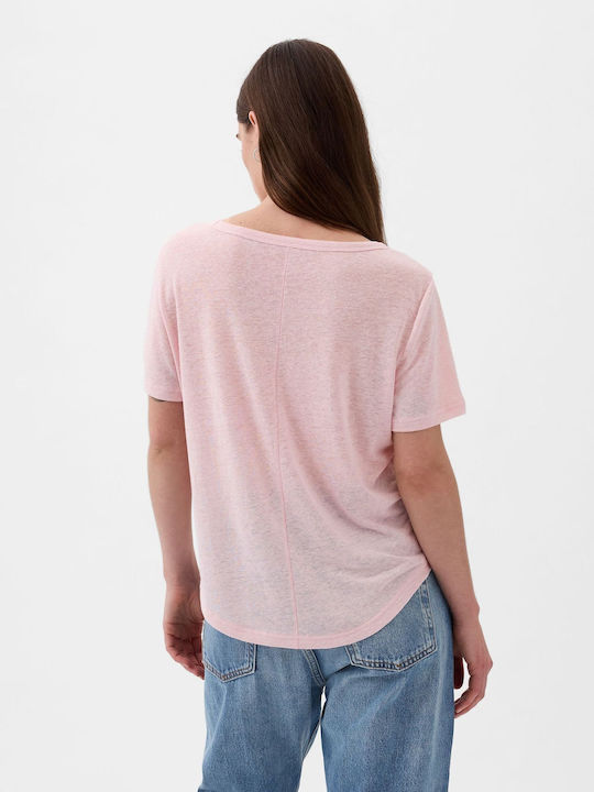 GAP Linen-blend Γυναικεία Καλοκαιρινή Μπλούζα Λινή Light Peony Pink