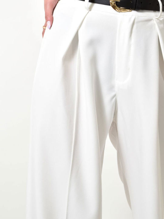 Potre Women's Fabric Trousers in Straight Line White