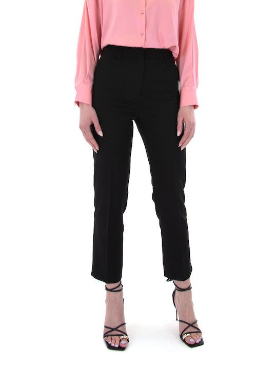 MY T Women's High-waisted Fabric Capri Trousers in Tapered Line Black