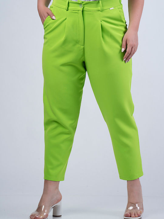 Lovesize Women's Fabric Capri Trousers with Elastic Green