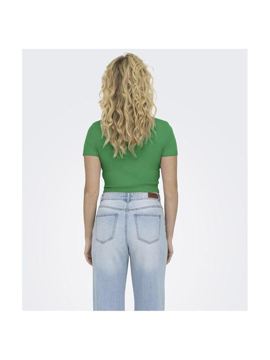 Only Women's Summer Crop Top Cotton Short Sleeve Green Bee