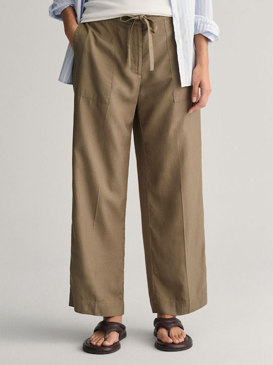 Gant Women's Fabric Trousers in Relaxed Fit Khaki