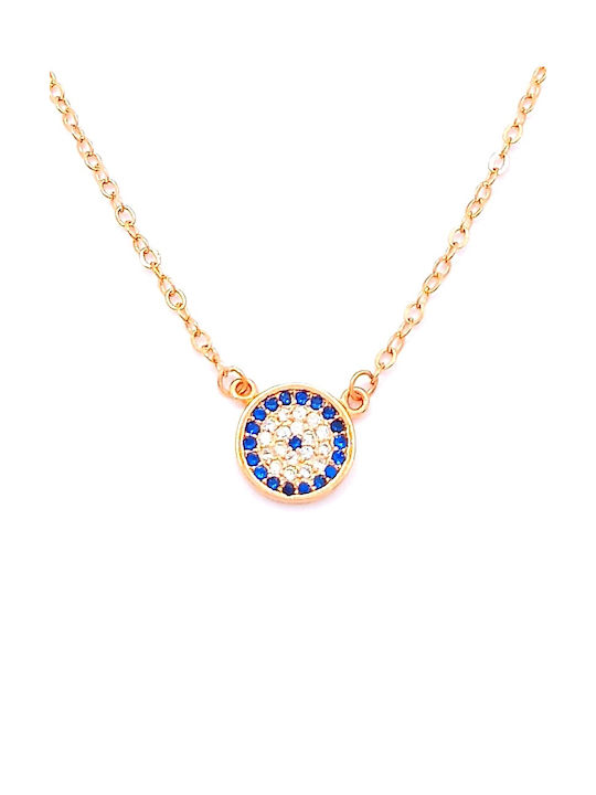 PS Silver Necklace Eye from Pink Gold Plated Silver with Zircon