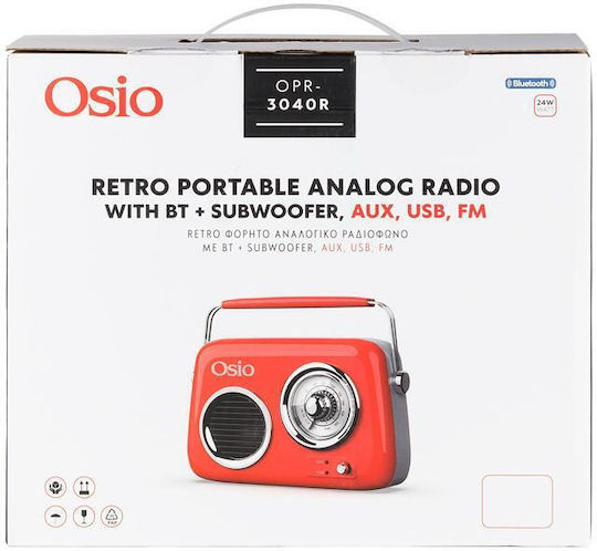 Osio OPR-3040R Retro cu Bluetooth și USB Roșu