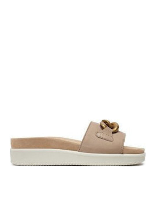 Leder Flache Sandalen für Damen in Beige Farbe