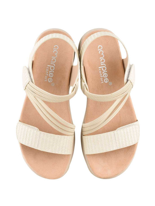 Amarpies Damen Flache Sandalen Anatomisch in Beige Farbe