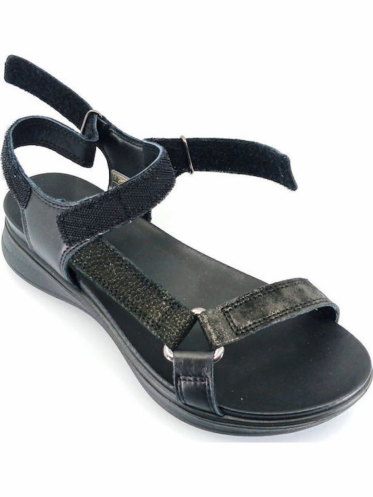 Leather Women's Flat Sandals Anatomic in Black Color