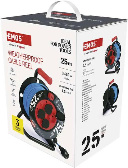 Emos Cablu de prelungire 1 loc cu cablu de 25m Diametru 3 x 1.5mm² Rezistent la apă Albastru