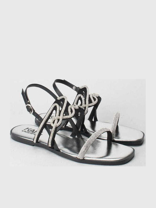 Women's Flat Sandals with Strap in Black Color
