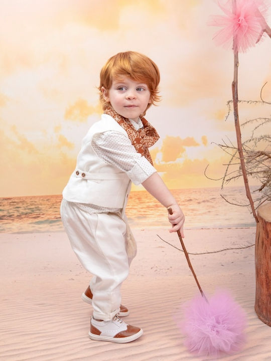 Bambolino Baptism Suit with Vest for Boys Spiros Ecru 6 Pieces