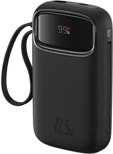 Baseus Qpow 2 Power Bank 10.000mah 22.5w Με Θύρες 1xusb-a, 1xusb-c & Ενσωματωμένα Καλώδια Lightning & Usb-c, Μαύρο