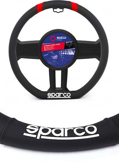 Sparco Κάλυμμα Τιμονιού Αυτοκινήτου D-Type με Διάμετρο 37εκ. από Δερματίνη Μαύρο με Κόκκινη Ραφή