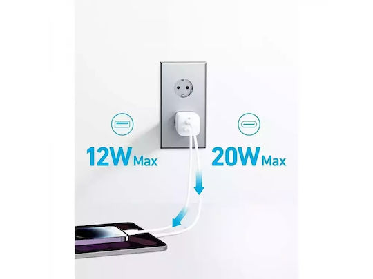 Anker Încărcător Fără Cablu cu Port USB-A și Port USB-C 33W Livrarea energiei Albς (323 Ultra-Compact)