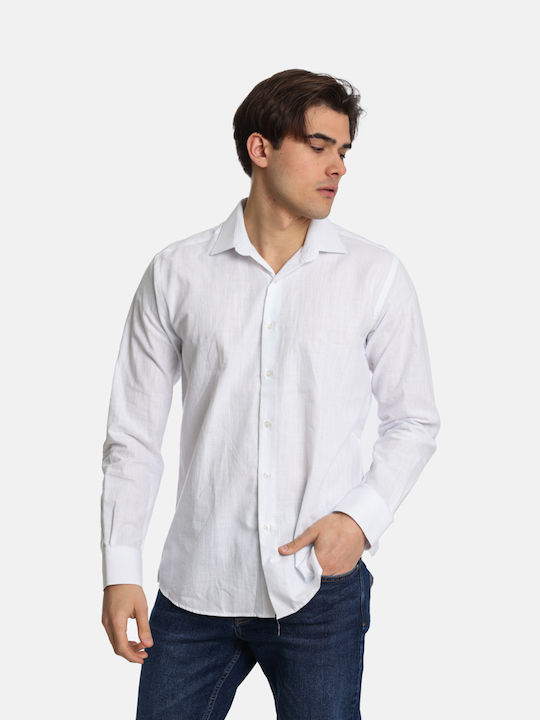 Paco & Co Men's Shirt Long Sleeve Linen White