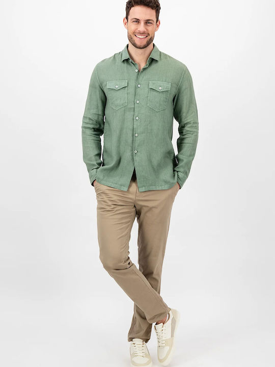 Fynch Hatton Men's Shirt Overshirt Long Sleeve Linen Green