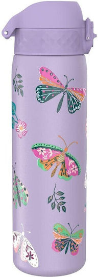 Metal Thermos Water Bottle 500ml Ion8 with Butterfly - Purple