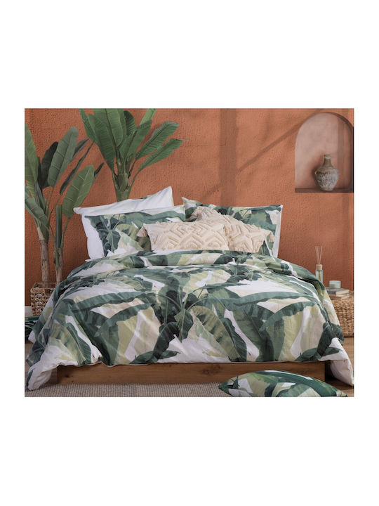 Nef-Nef Homeware Sheet Sets King Size with Elastic 180x200+35cm. Tropicana 035246 Green 4pcs