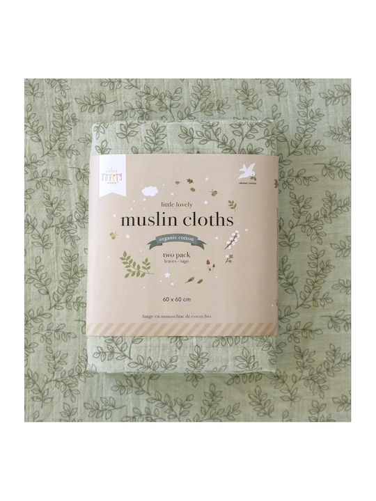 A Little Lovely Company Muslin Swaddle Wraps Green 60x60cm. 2pcs