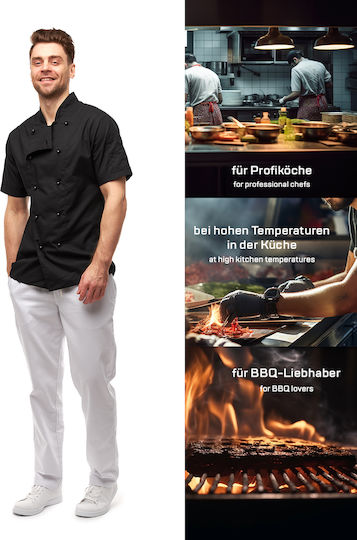 strongAnt Coat Chef 100% Cotton made Black with Short Sleeve StrongAnt Stretch