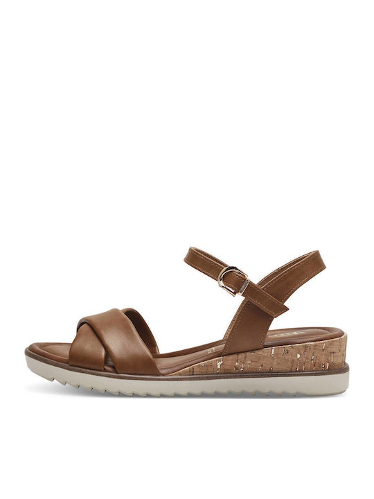 Women's Synthetic Leather Ankle Strap Platforms Tabac Brown