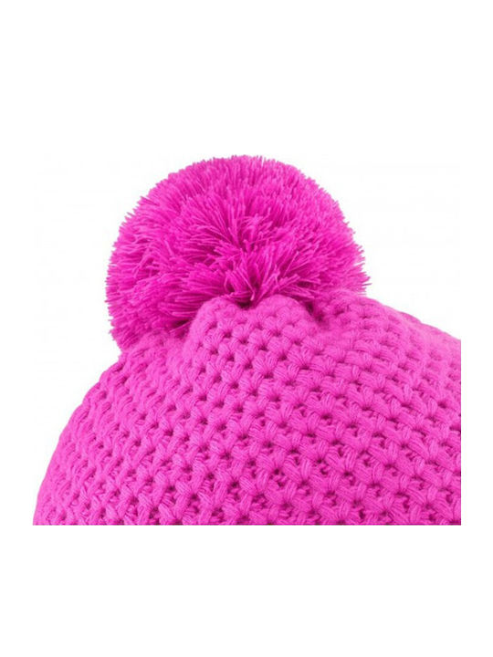 Pom Pom Beanie Beanie Knitted in Fuchsia color