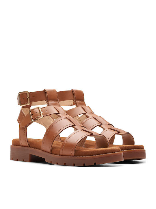 Orinoco Cove Leather Women's Flat Sandals in Tabac Brown Color